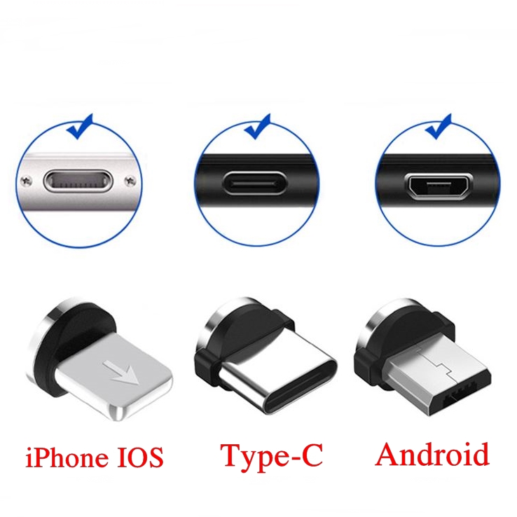 Đầu sạc nam châm Android, Type-C, iPhone IOS sử dụng cho cáp sạc nam châm ( chỉ là 1 đầu sạc, không bao gồm cáp sạc)