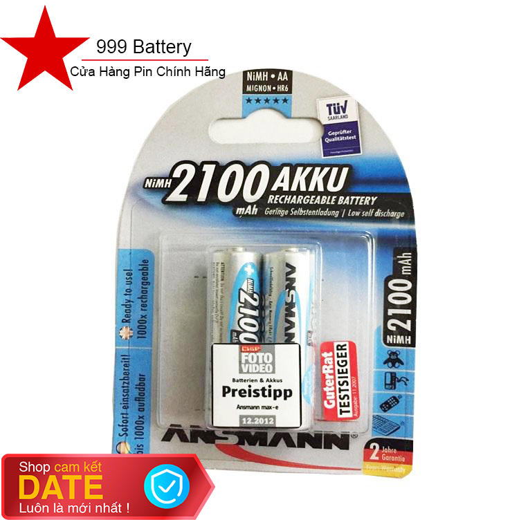 1 vỉ pin sạc tiểu AA Ansmann 2100mAh chính hãng