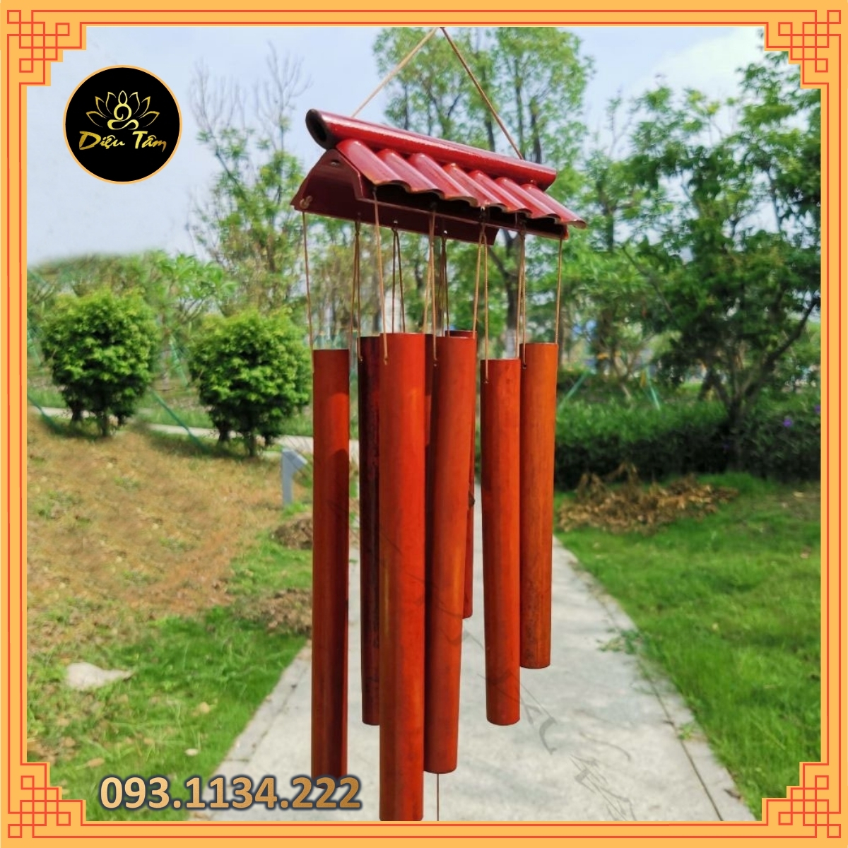 Chuông gió tre, chuông gió phong thuỷ hình mái nhà đỏ