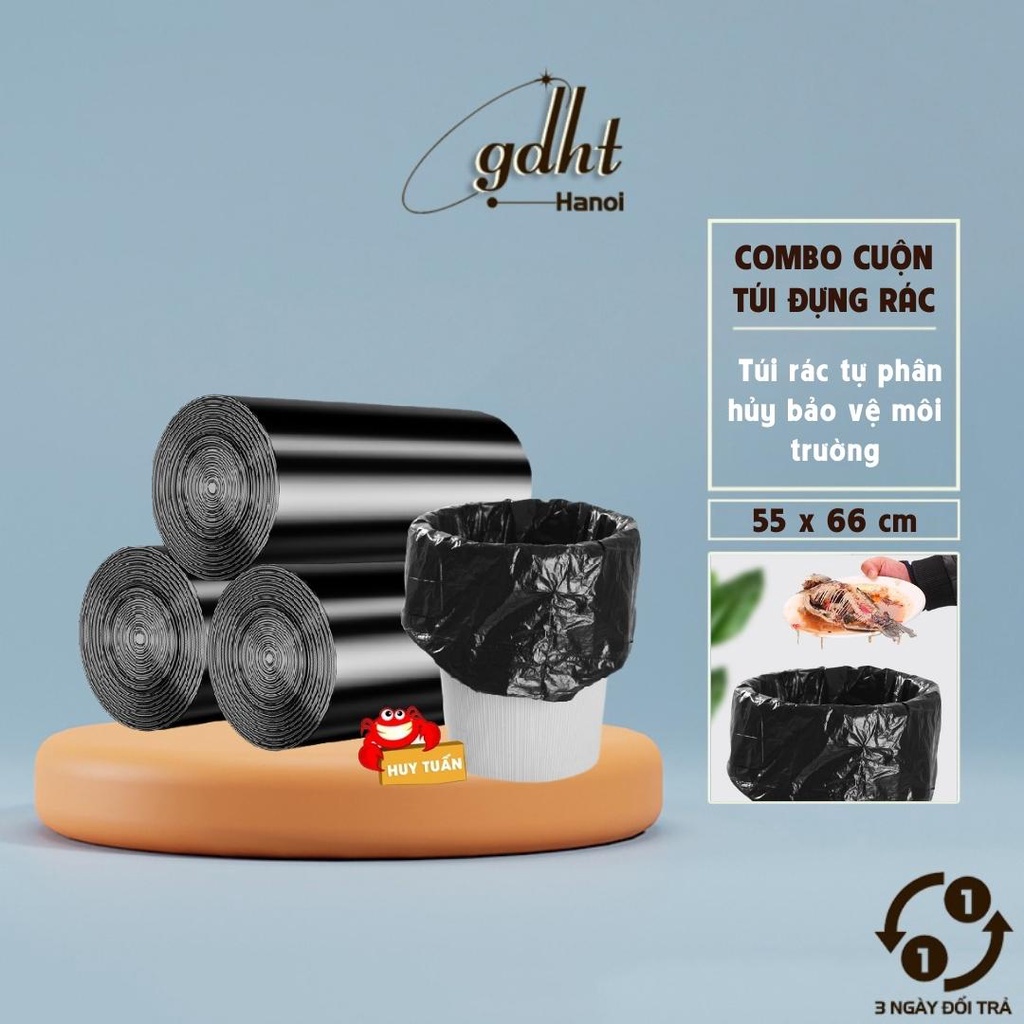 Cuộn túi đựng rác tự phân hủy màu đen size trung 55 x 66 cm
