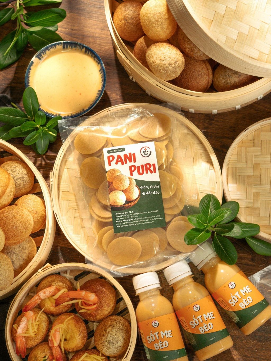 Combo bánh  Pani Puri + Sốt me béo, bánh hình quả bóng tròn, chiên giòn, phồng to, thơm đặc biệt