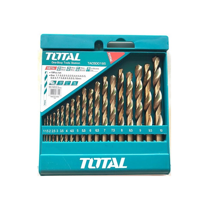 Bộ 19 mũi khoan kim loại hss total từ 1-10mm – tacsd0195