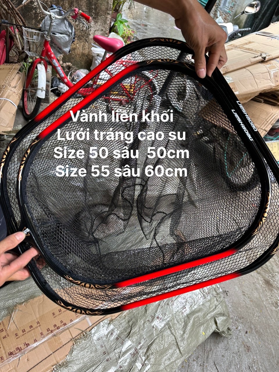 Vành câu cá đúc liền khối lưới tráng cao su về sai 50cm và 55cm