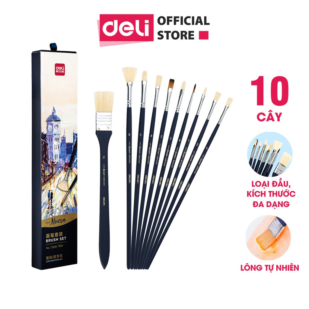 Bộ cọ vẽ chuyên nghiệp deli - cán màu xanh -10 dụng cụ - 73884