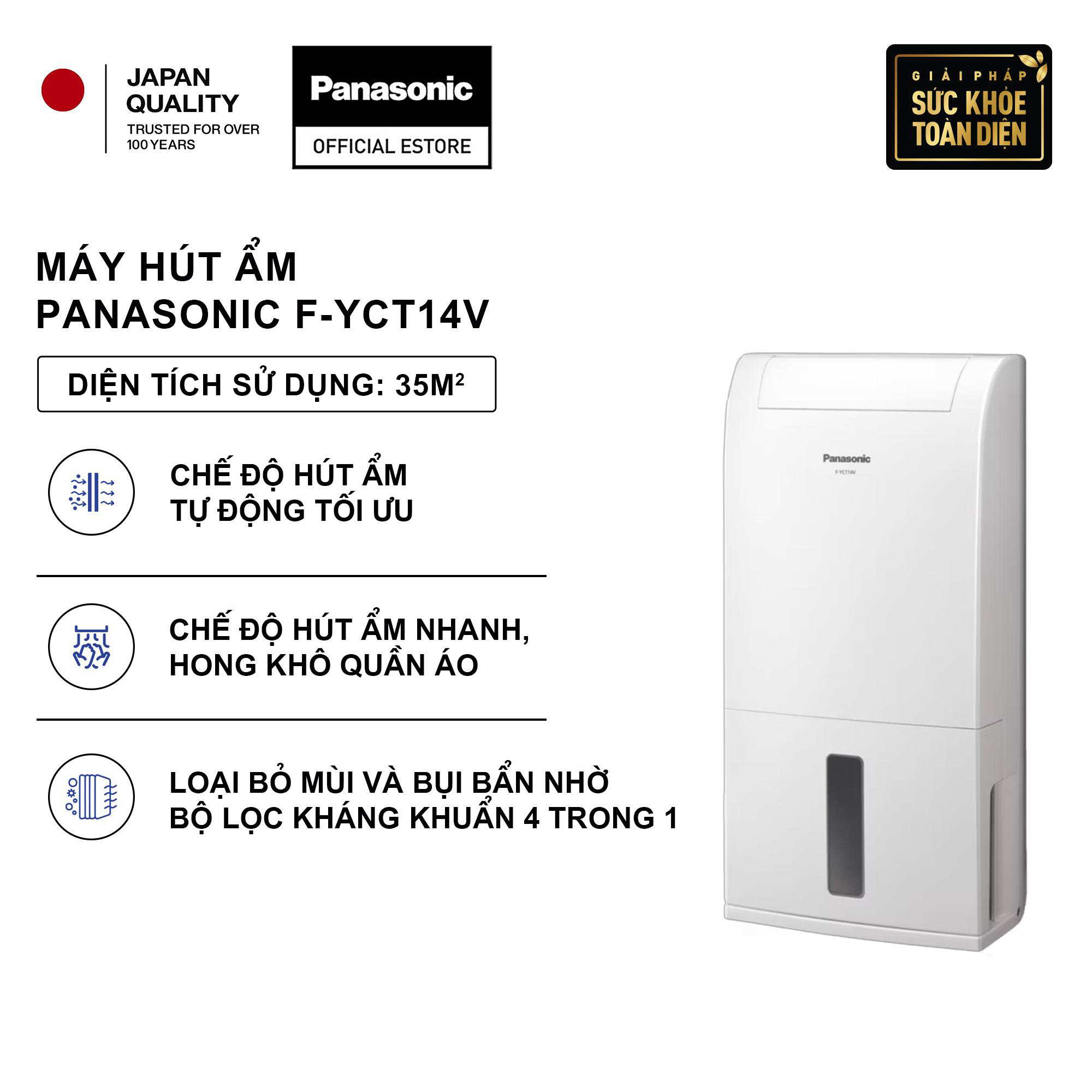 Máy hút ẩm Panasonic F-YCT14V - 3 chế độ linh hoạt - Công suất hút ẩm 14L/Ngày - Hàng chính hãng