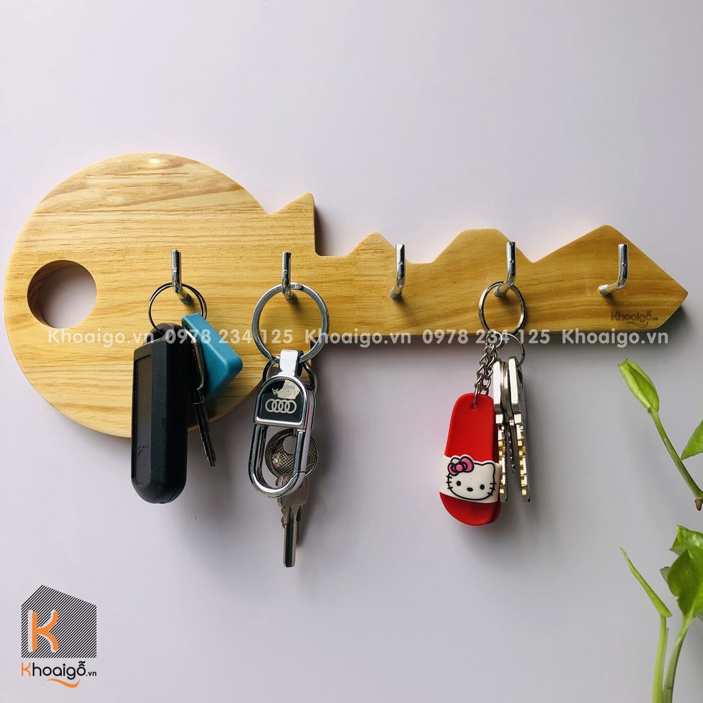 Móc treo chìa khóa gỗ, móc treo chìa khoá dán tường hình chìa khóa, decor