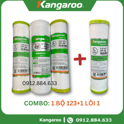 Combo 4 lõi lọc nước Kangaroo gồm 1 bộ 123 Kangaroo + 1 lõi số 1 Kangaroo - Hàng chính hãng