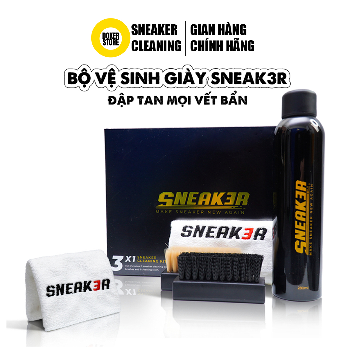 Bộ kit vệ sinh giày Sneak3r Clean Premium 280ml có kèm bàn 2 chải và khăn