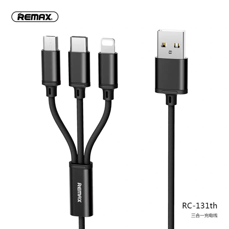 Cáp sạc nhanh được đánh giá tốt nhât 2021 - cáp sạc đa năng 3 đầu remax rc-131 chính hãng cáp sạc 3 đầu dây 115m cổng lightning type-c micro usb dây dài 115m...