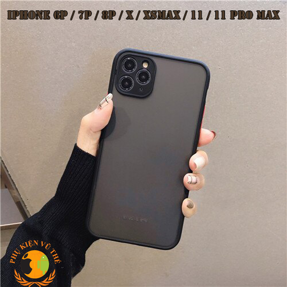 ỐP LƯNG IPHONE Viền Camera 6P 7P 8P X XR XSMAX 11 11PRO 11PROMAX NHÁM MỜ CẠNH 5 MÀU CHỐNG BẨN, CHỐNG VÂN TAY