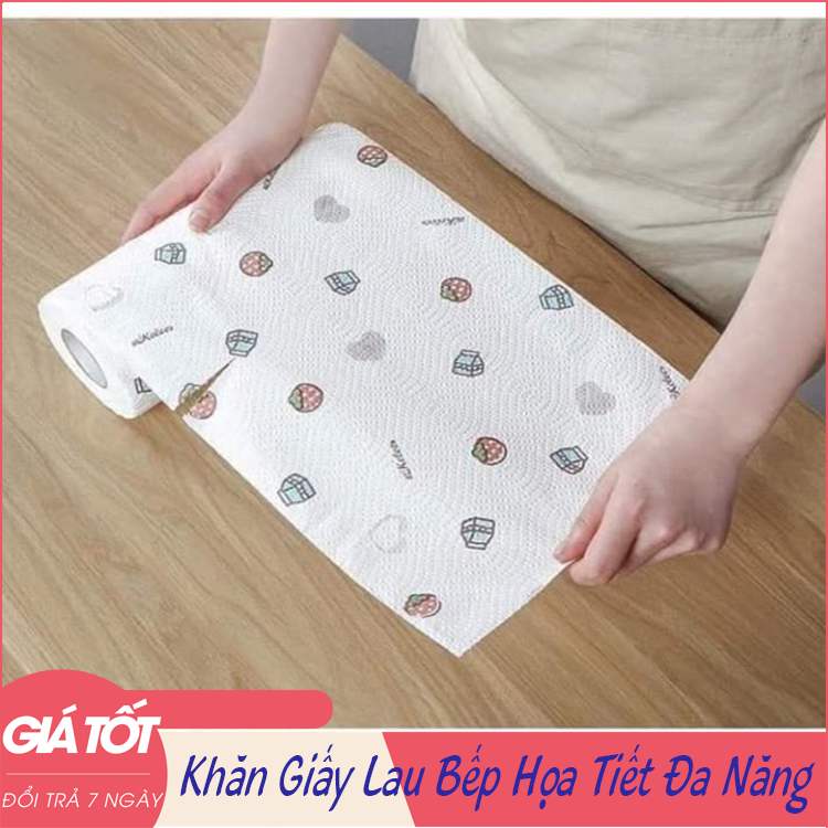 Cuộn 220 Tờ Khăn Giấy Lau Bếp Họa Tiết Đa Năng, Chất Giấy Siêu Dai Thấm Hút Tốt 1 Cuốn 220 Tờ Dùng Cực Tiết Kiệm