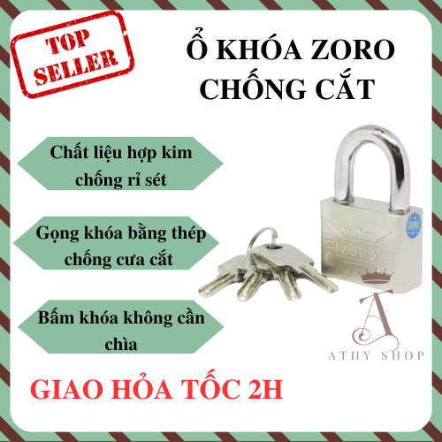 Ổ KHÓA ZORO CHỐNG CẮT KÈM 4 CHÌA ổ khóa cao cấp chống trộm ổ khóa xịn đa năng khóa cửa khóa xe khóa nhà ổ khóa loại lớn hàng nước ngoài tốt xịn giá rẻ khóa an ninh thông minh siêu dày khóa thép nguyên khối cứng chắc bền ATHY SHOP