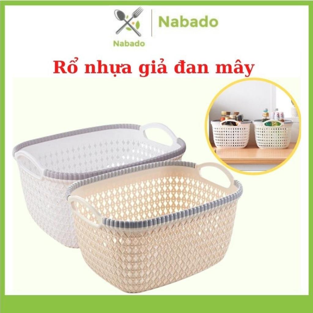 Giỏ nhựa đựng đồ đa năng Rổ nhựa chữ nhật giả đan mây có quai xách
