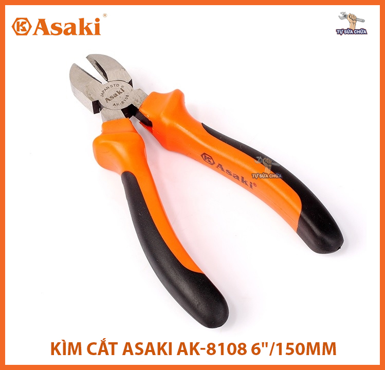 Kìm cắt chính hãng asaki kiểu đức, lưỡi cắt sắc bén chuyên dụng dành cho dây 1.6 - 2.3mm ak-8108, ak-8110