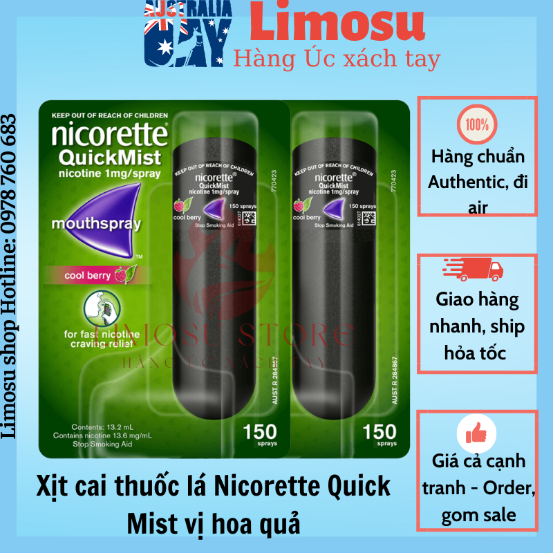Xịt cai thuốc lá Nicorette hiệu quả cao - hàng Úc