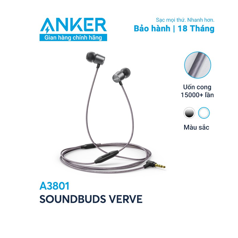 Tai nghe có dây anker soundbuds verve có mic - tai nghe anker a3801