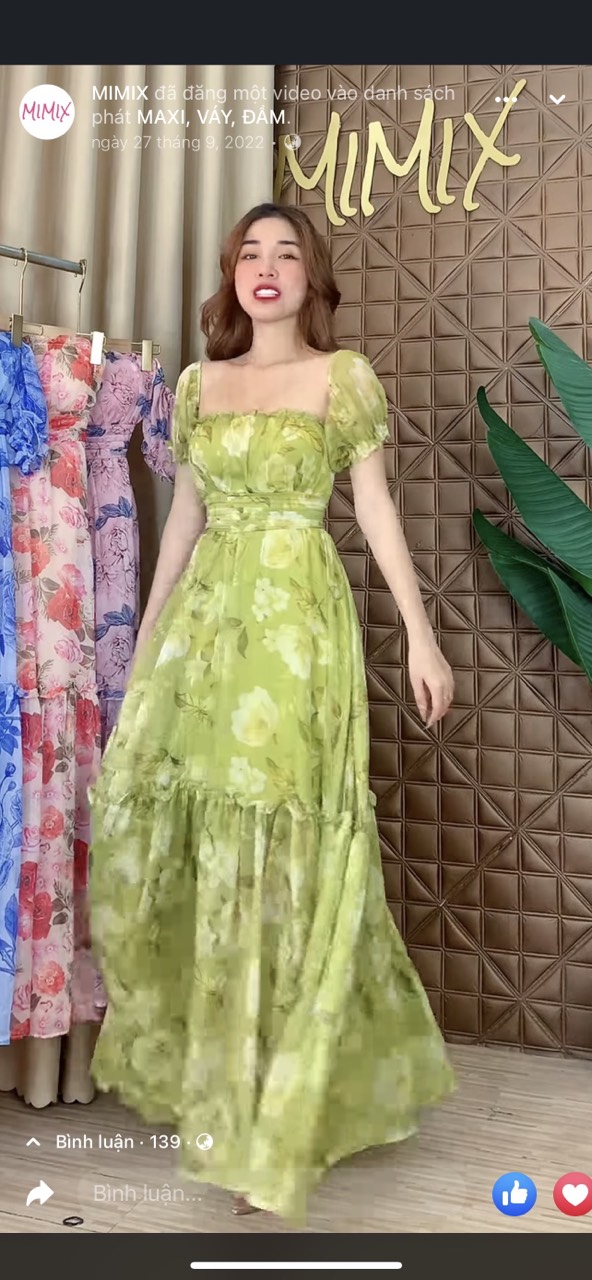 Đầm maxi voan mocking dáng dài vải hoa sặc sỡ xinh đẹp đi chơi dự tiệc up