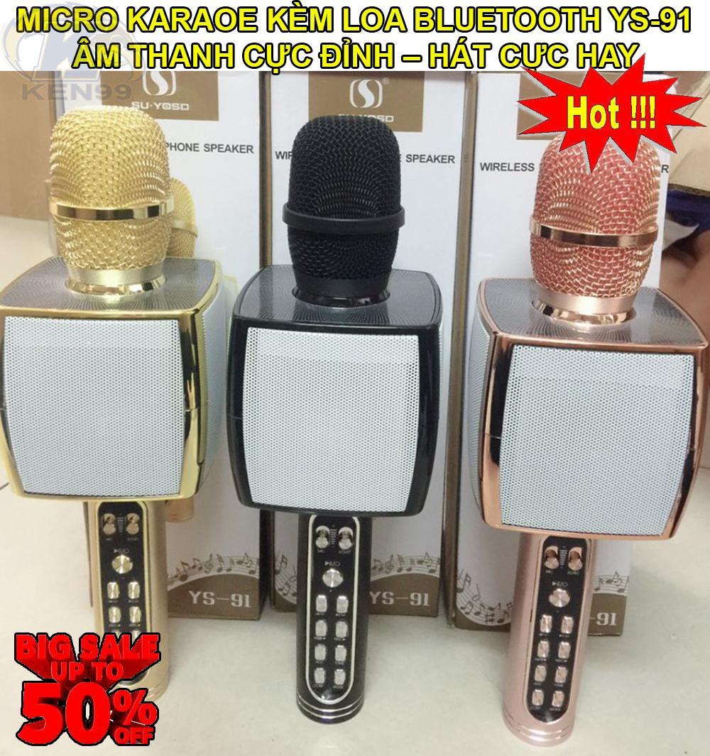 [HCM]Micro Kèm Loa Mic Karaoke Micro Karaoke YS91 Kiểu Dáng Đẹp Công Nghệ Lọc Loại Bỏ Tạp Âm Khả Năng Bắt Và Hút Micro Tốt Kết Nối Bluetooth 3.0 Ổn Định 10m.
