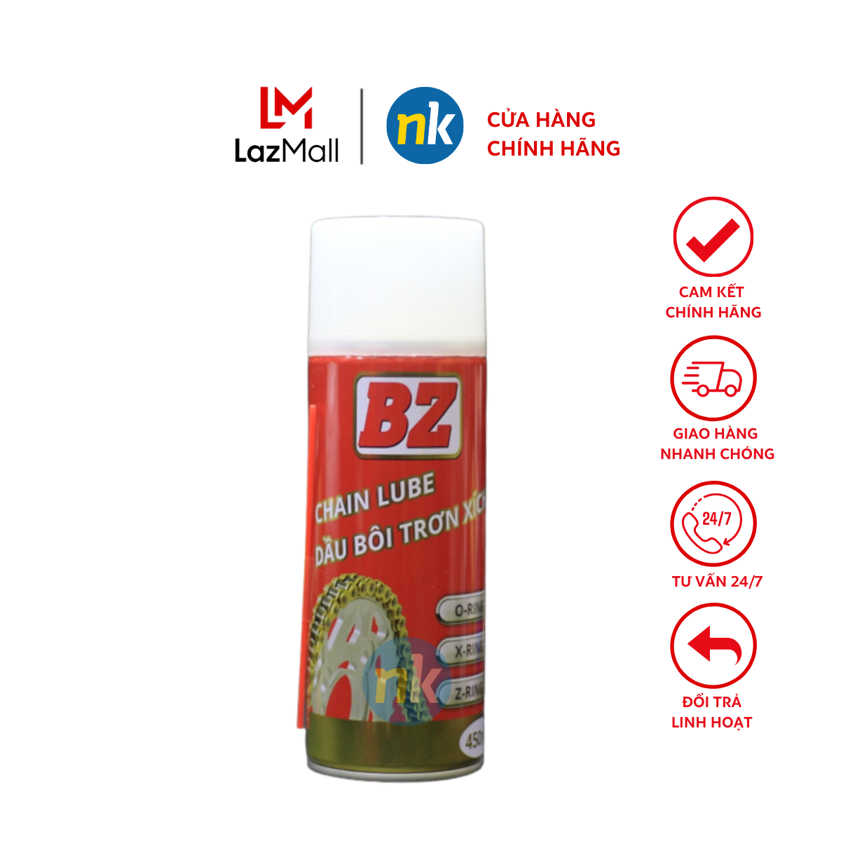 [Chính Hãng] Chai xịt bảo dưỡng sên xích, sên trần, sên phốt cao su thương hiệu BZ Chain Lube 450ml - Hàng Chính Hãng 100%