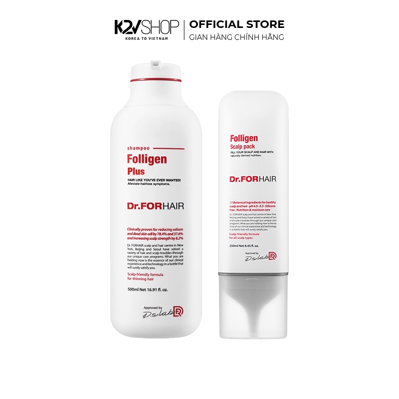 [K2V Shop] Dầu Gội Ngăn Rụng Tóc Dr.Forhair Folligen Plus 500ml Tặng [Dầu xả Dr Forhair Folligen Plus 250ml]