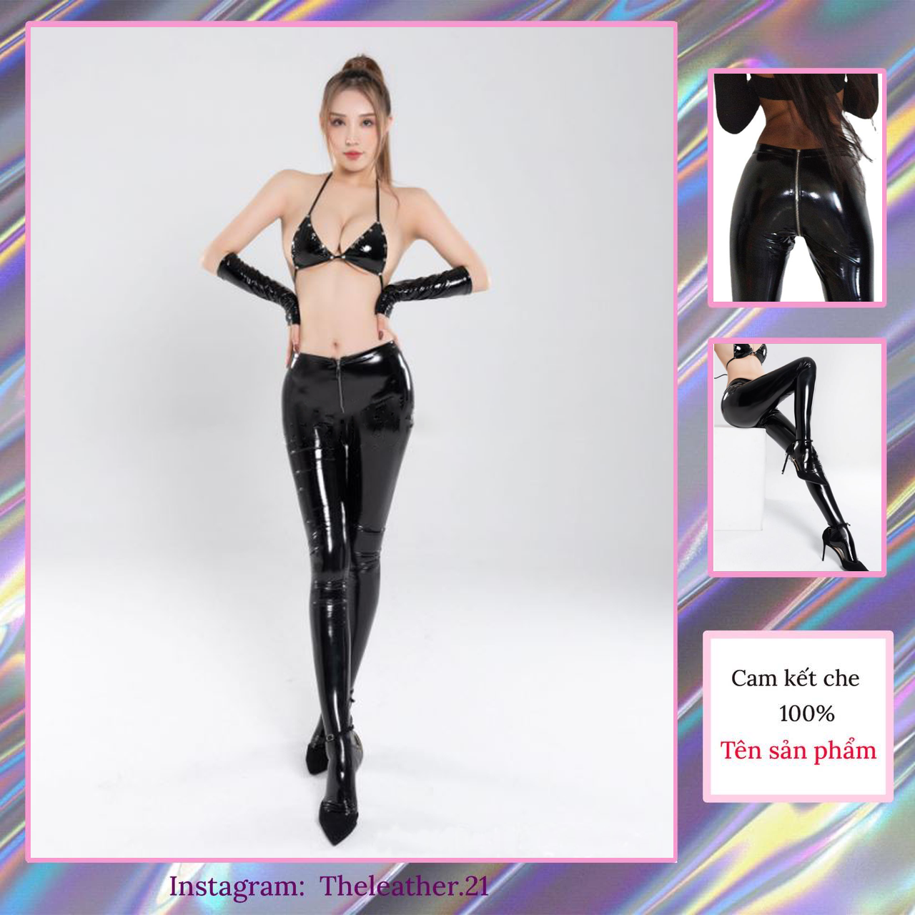 Quần legging da bao chân zip mông, quần da khóa zip mông sexy, chất liệu da Pu