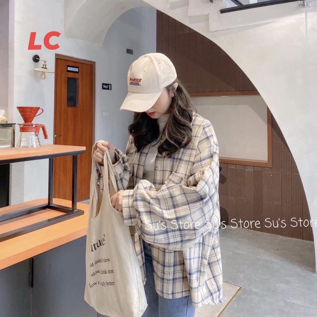 ] áo sơ mi kẻ lồng đèn unisex tay bồng 🦋 somi nam nữ dáng thụng ulzzang 3 màu 🦋
