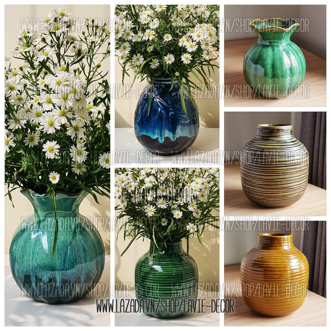 Lọ hoa gốm sứ men hỏa biến dáng tròn - Bình hoa tròn Bát Tràng