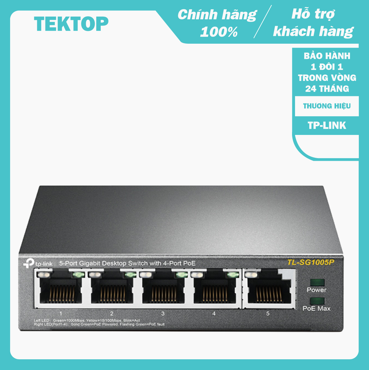 Bộ chia tín hiệu 5 cổng với 4 cổng poe tp-link tl-sg1005p dùng cho gia đình, tiết kiệm điện năng