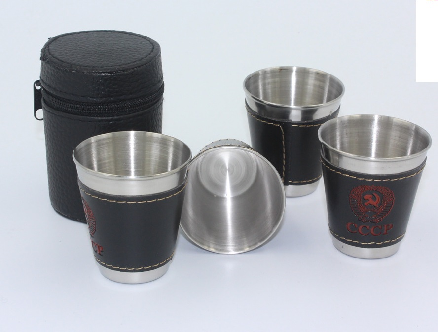 Bộ 4 cốc inox cccp bọc da dung tích 70ml kèm bao da