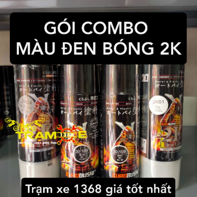 Gói combo sơn samurai màu đen bóng 2k1 tùy chọn sơn dàn áo hoặc dàn chân