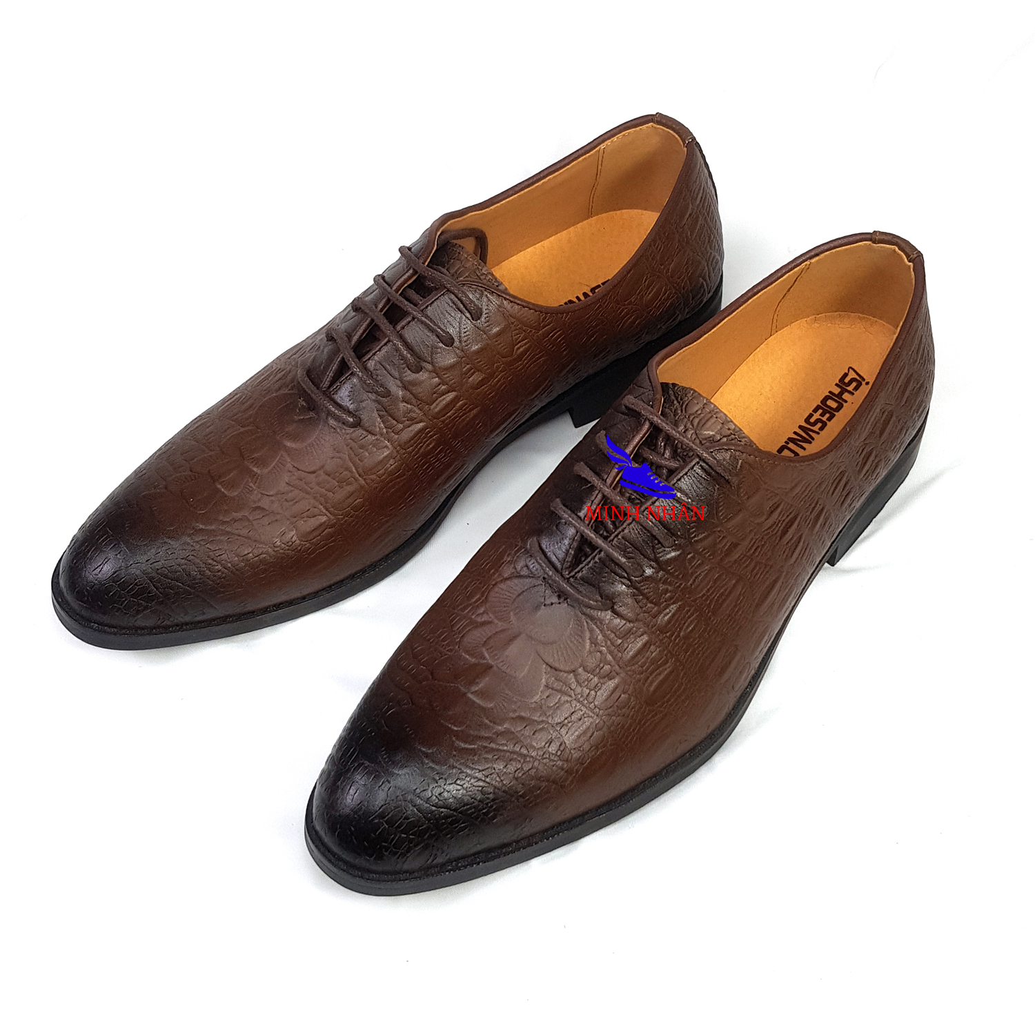 Giày tây nam da bò cao cấp Giày nam da bò dập vân cá sấu cực đẹp mẫu mới nhất Giày công sở nam da bò giày doanh nhân kinh doanh hàng hiệu giá rẻ B-2 màu nâu