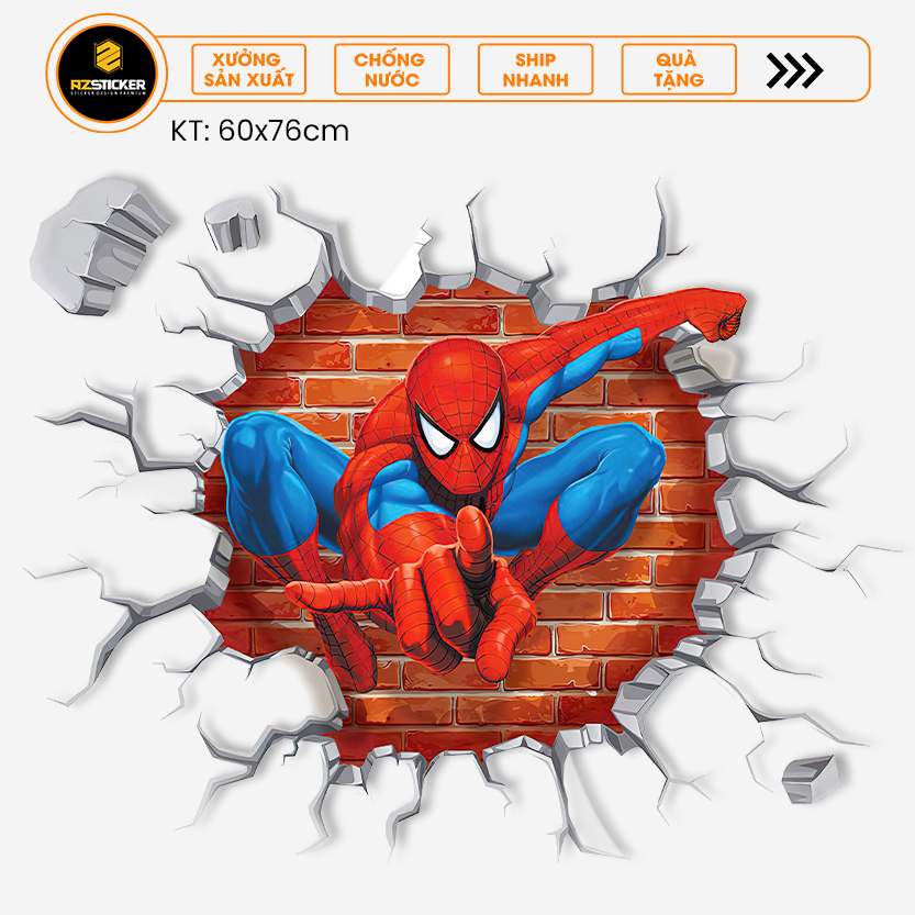 Tranh dán tường 3d chủ đề spiderman bật tường