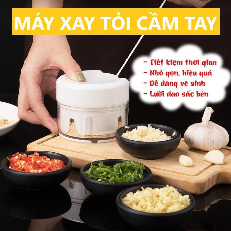 Dụng cụ xay nghiền tỏi ớt mini food choper (Trắng tròn) kéo dây
