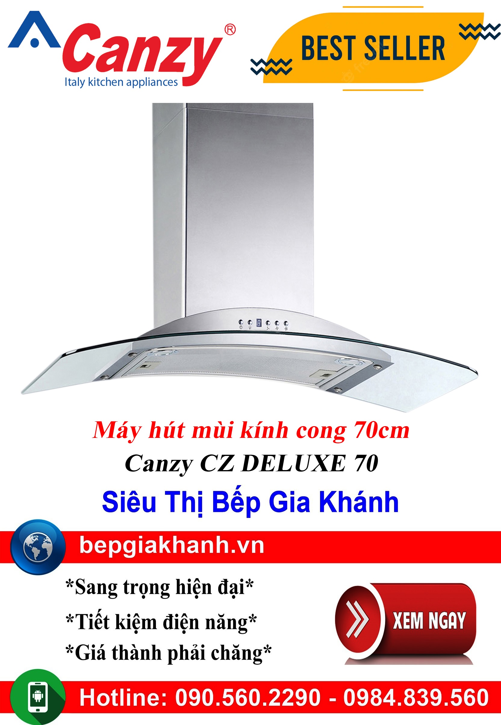 [HCM]Máy hút mùi kính cong 70cm Canzy CZ DELUXE 70, máy hút mùi nhà bếp, máy hút mùi bếp, máy hút mùi kính cong, máy hút mùi canzy, máy hút mùi mini, máy hút mùi âm trần, máy hút mùi electrolux, may hut mui