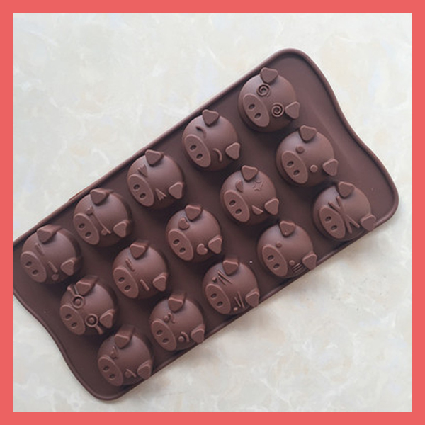 Khuôn silicon làm kẹo dẻo, thạch, socola 15 hình đầu heo ngộ nghĩnh