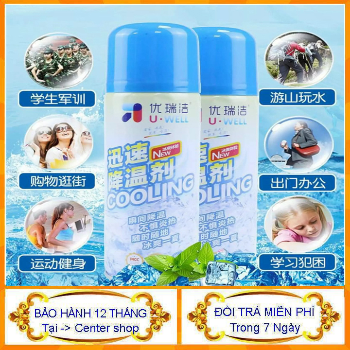 [ Siêu Hót ] Bình Xịt Lạnh Mùa Hè Chống Nóng Cooling, 260ml,Hương Bạc Hà, Dạng Nén Khí, Tiện Lợi, An Toàn, Làm Lạnh Tức Thì, Mẫu Mới 2021.