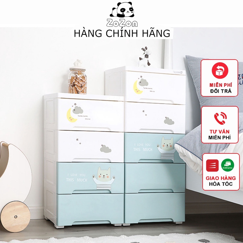 Tủ Nhựa Ngăn Kéo Đa Năng Có Bánh Xe Đựng Giày Dép Quần Áo Đồ Chơi Cho Bé Zozon 2 Màu Xanh Hồng