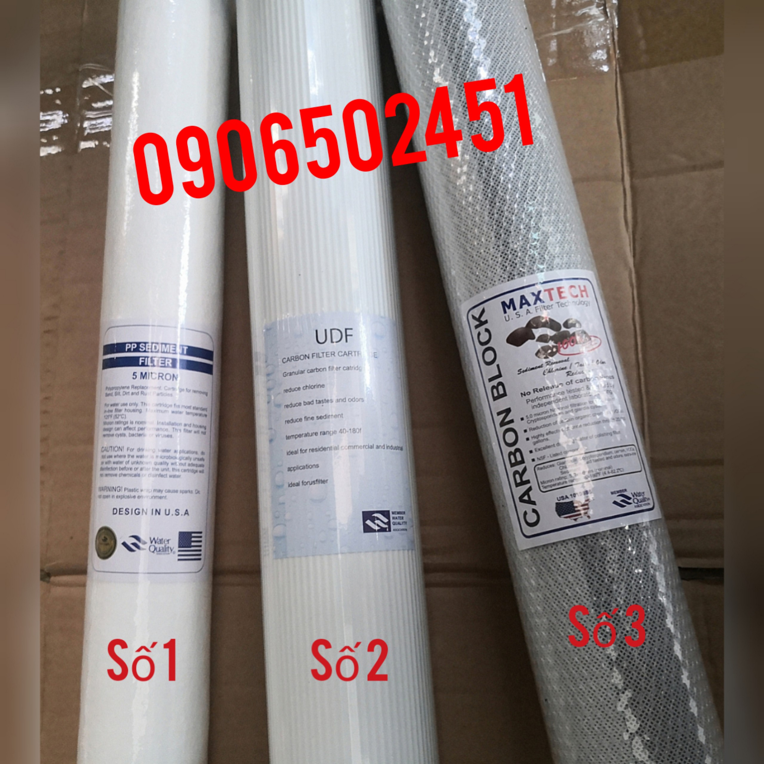 Bộ 4 sản phẩm gồm lõi lọc số 2 pp & 1 lõi lọc số 2 udf & 1 lõi lọc số 3 cto 20inch
