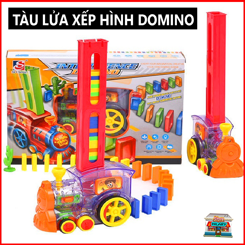 Đồ chơi trẻ em - tàu lửa xếp domino tự động, tàu hỏa xếp domino chạy pin, có đèn, tàu hỏa đồ chơi thông minh, đồ chơi phát triển trí tuệ cho bé
