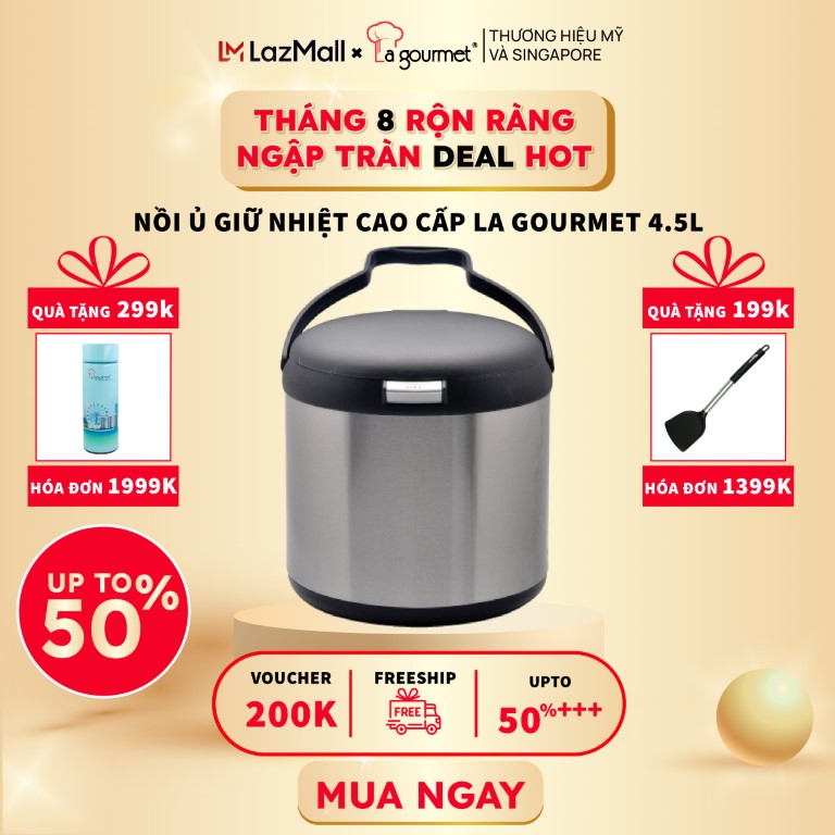 Nồi ủ  giữ nhiệt La gourmet 4.5L- nồi nấu chậm làm mềm La gourmet 4.5L đa năng-dùng cho 3-4 người-sử dụng bếp từ Inox 304 cao cấp-lòng nồi thép không gỉ - chính hãng bảo hành 1 năm-Thermal cooker - 326065