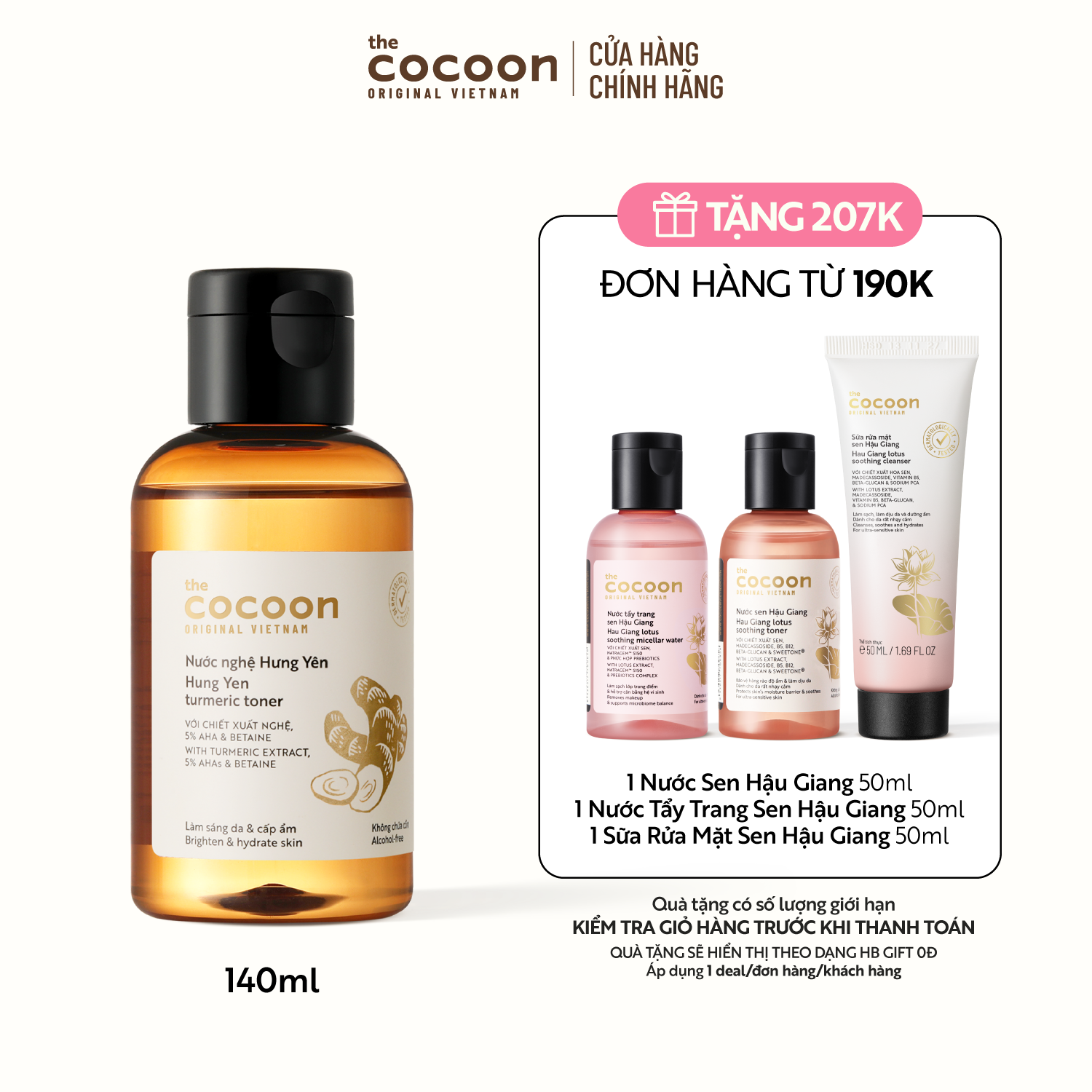 Nước nghệ Hưng Yên (Toner) 5% AHA làm sáng da & cấp ẩm Cocoon 140ml