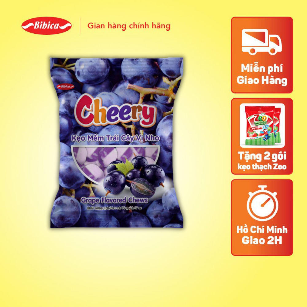 Kẹo mềm trái cây cheery nho bibica 140g