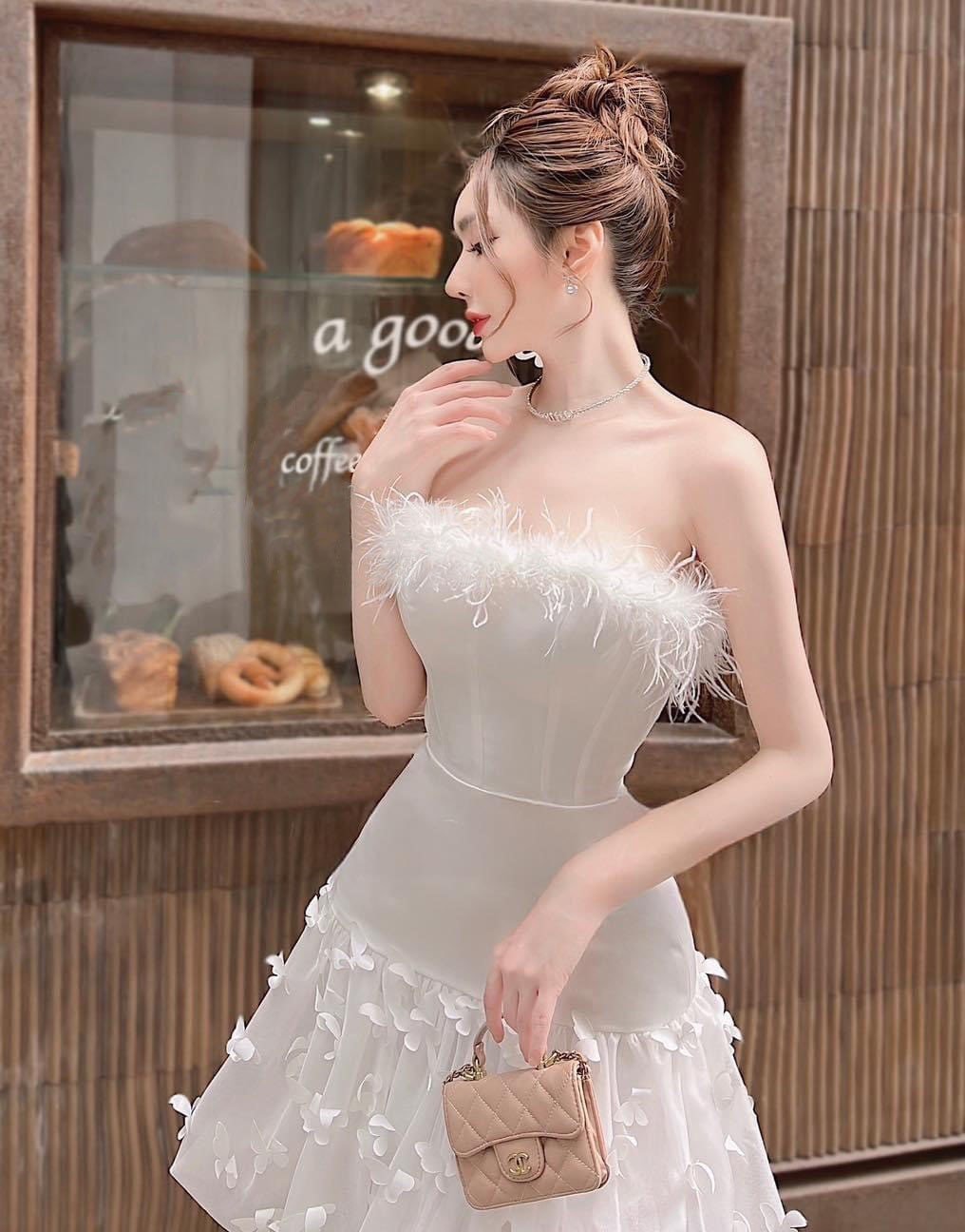 Đầm dự tiệc tripble t dress cúp phối lông vũ siêu xinh - size s/m/l - ms317y