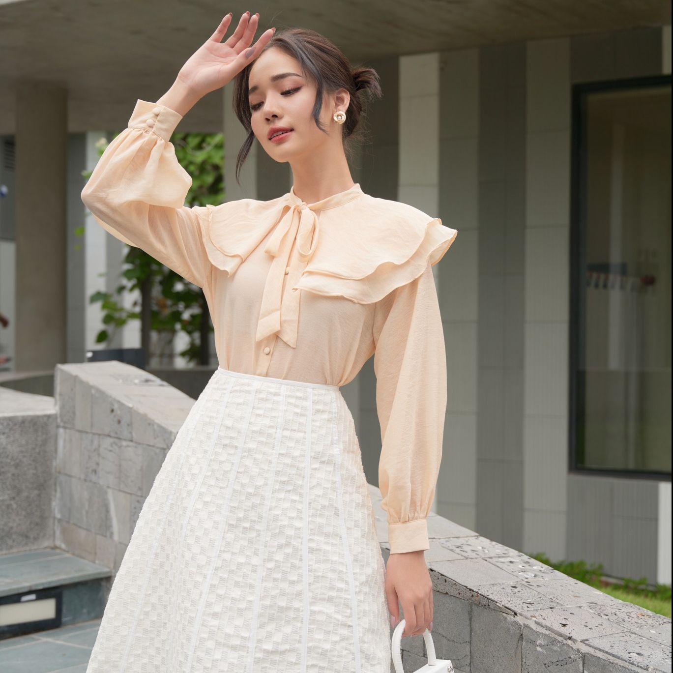 Olv - áo kaily beige top