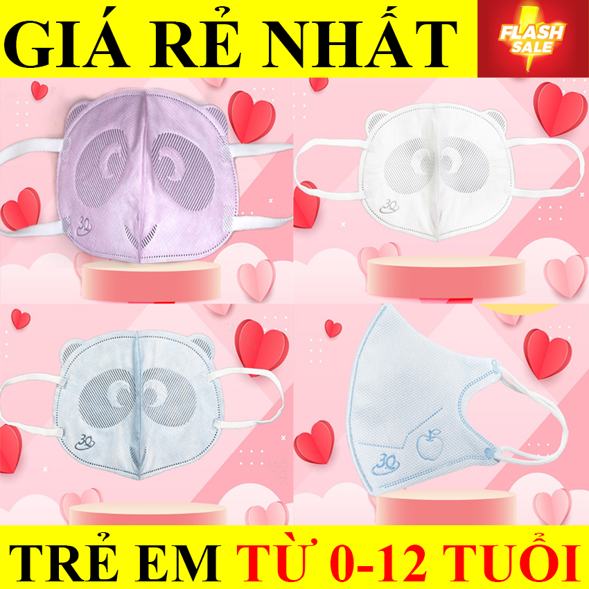 [TÚI 10 CÁI] Khẩu Trang Y Tế Trẻ Em Cao Cấp (0-12 Tuổi, Riêng màu hồng 0-5 Tuổi) Kháng Khuẩn/Chống Virus 99% (GẤU PANDA 3Q 3D) - Khẩu trang y tế chống bụi mịn PM2.5 & Khẩu trang y tế kháng khuẩn cho trẻ em bé bé trai bé gái sơ sinh kid