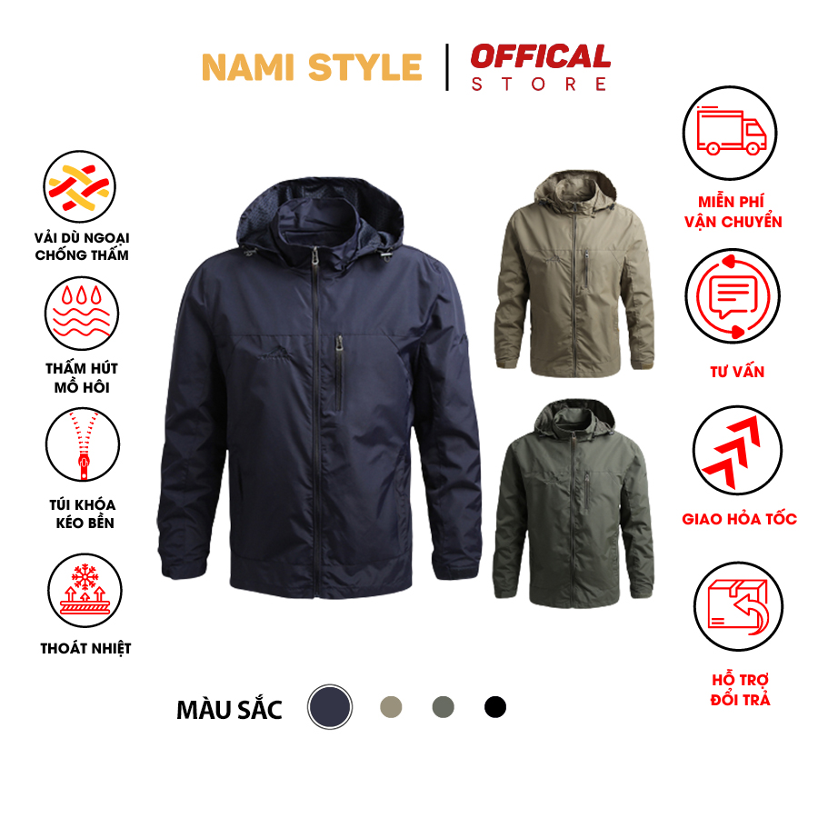 Áo khoác gió dù nam Hàn Quốc, Áo khoác gió nam trượt nước phối túi trong dày đẹp from chuẩn xịn xò cao cấp