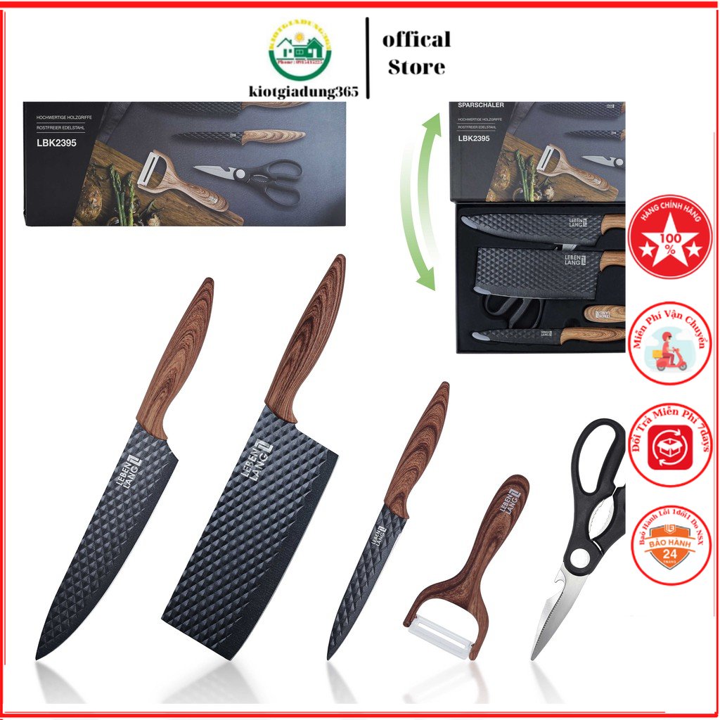 Bộ dao bếp 5 món, bộ dao bếp 7 món cao cấp lebenlang thương hiệu đức