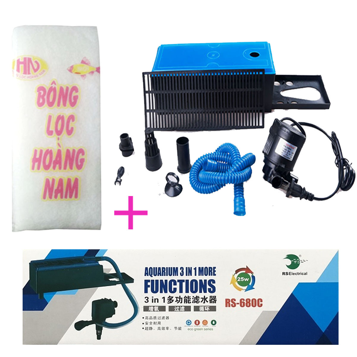 Máy bơm lọc nước hồ cá rs 680c và bông lọc loại tốt - bộ bơm lọc nước bể cá electrical rs 680c