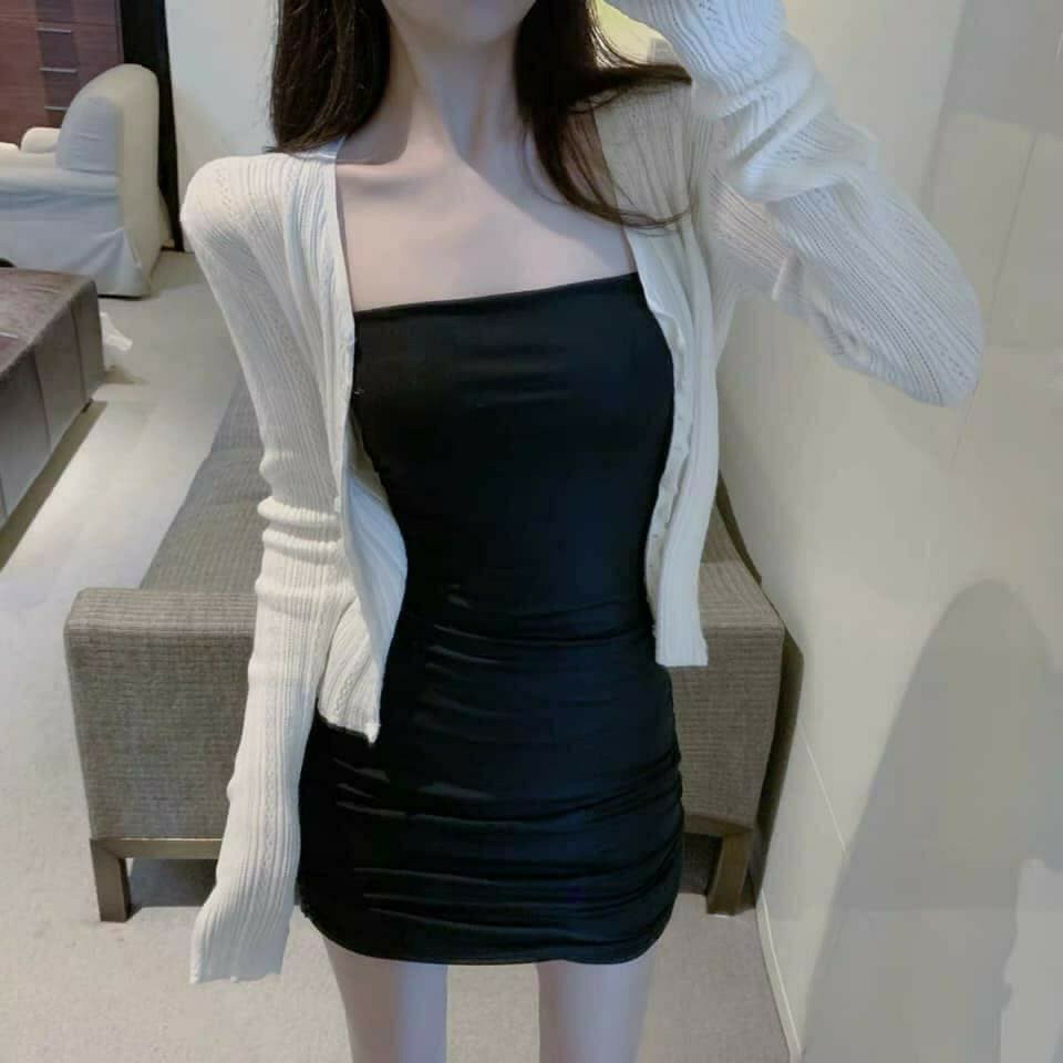 Đầm - váy ôm body hai dây sợi bún màu đen