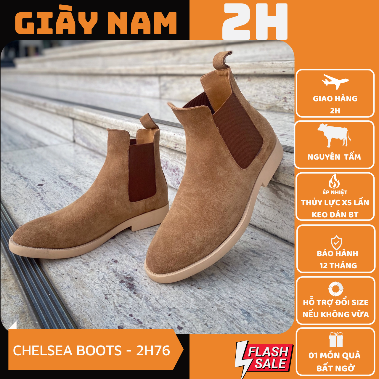 Giày 𝐂𝐇𝐄𝐋𝐒𝐄𝐀 𝐁𝐎𝐎𝐓𝐒 2021 ver 2.0 cao cấp được làm từ da bò thật 100% , màu nâu pha tan thích hợp với quần jeans Shoes 2H -76